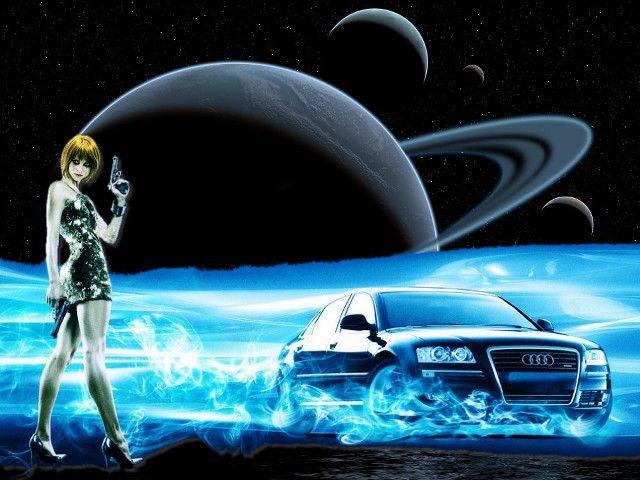 Woman dress car planet black free wallpaper - medium preview image