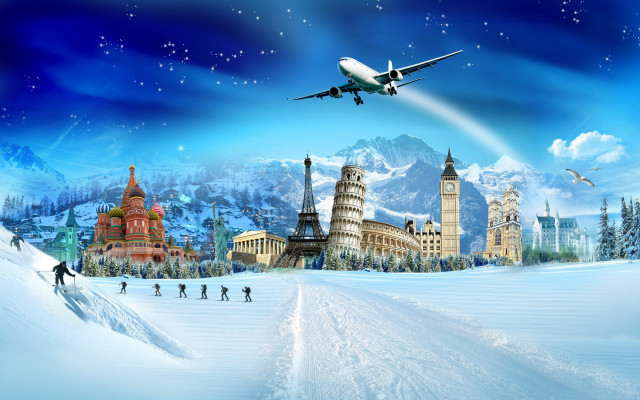 Plane snowy landscape people walking free wallpaper - medium preview image