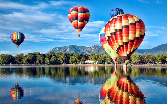 Hot air balloons lake mountains #2 free wallpaper - medium preview image
