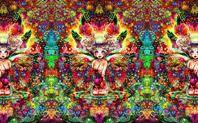 Psychedelic woman rainbow hair butterfly free wallpaper - medium preview image