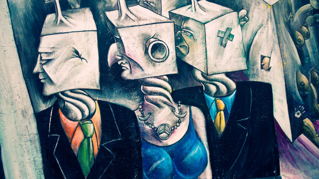 Man masks woman cross painting free wallpaper - medium preview image