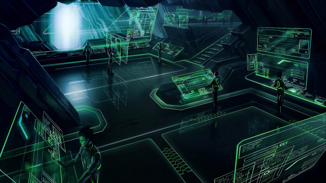 Futuristic room green lights man free wallpaper - medium preview image