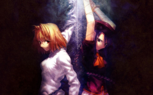 Anime characters dark background light free wallpaper - medium preview image