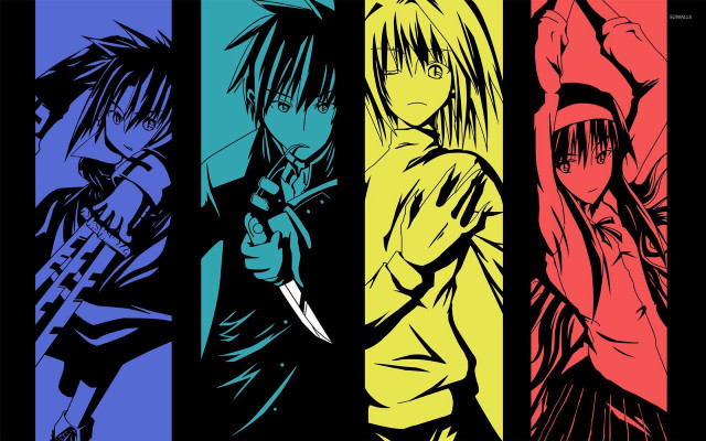 Anime characters colorful guns knives free wallpaper for desktop - medium preview image