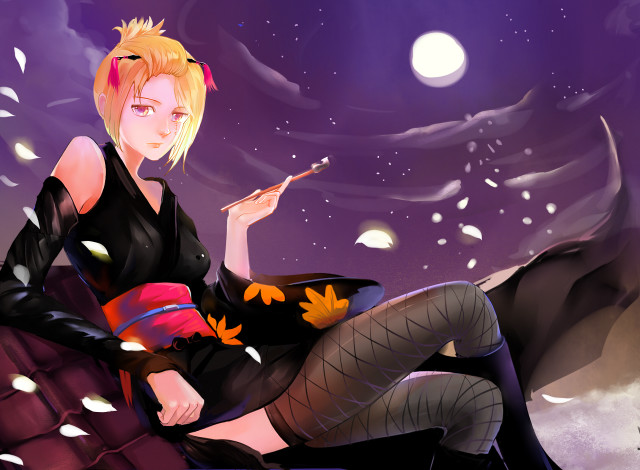 Woman rock smoking night fullmoon free wallpaper - medium preview image