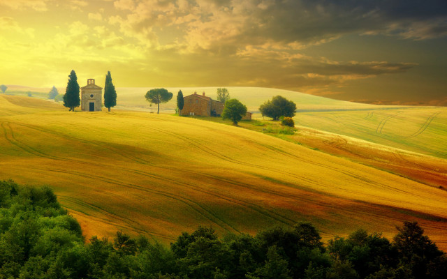 Field house trees sunset dawn free wallpaper - medium preview image