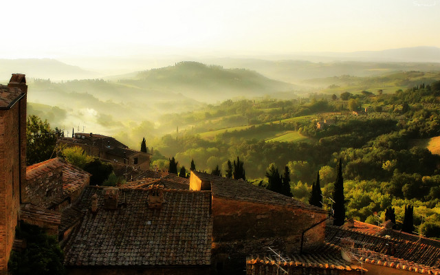 Village mountain fog background view free wallpaper - medium preview image