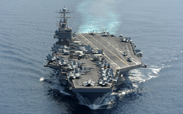 Aircraft carrier ocean ships sunrise free wallpaper - medium preview image