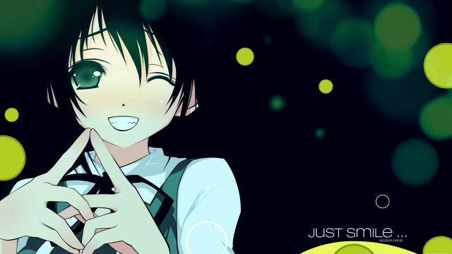 Green eyed girl smiling black free wallpaper - medium preview image