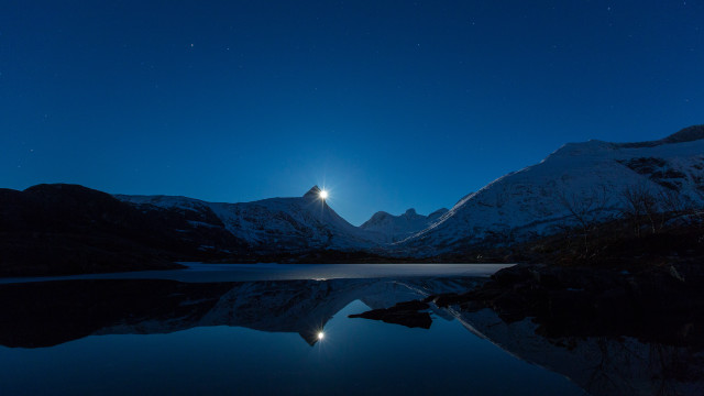 Full moon mountain range night #2 free wallpaper - medium preview image