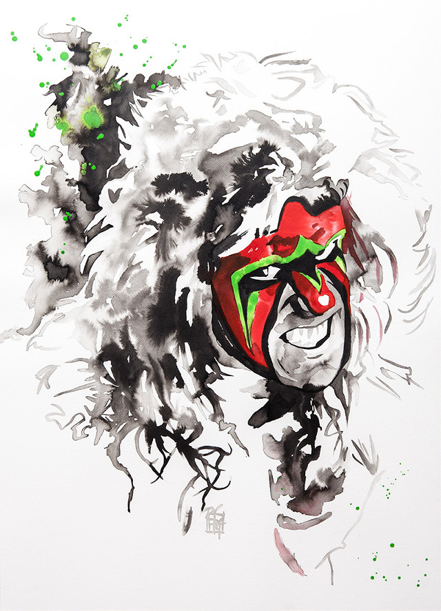 Red mask green eyes watercolor free wallpaper - medium preview image