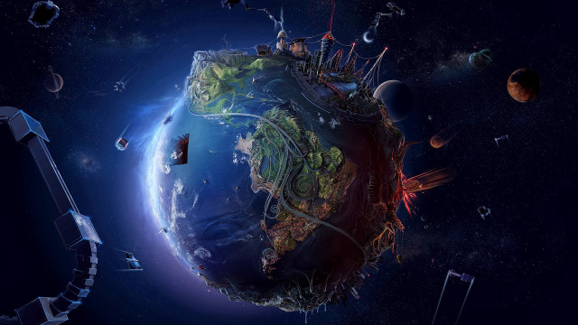 Space station earth satellite system free wallpaper - medium preview image