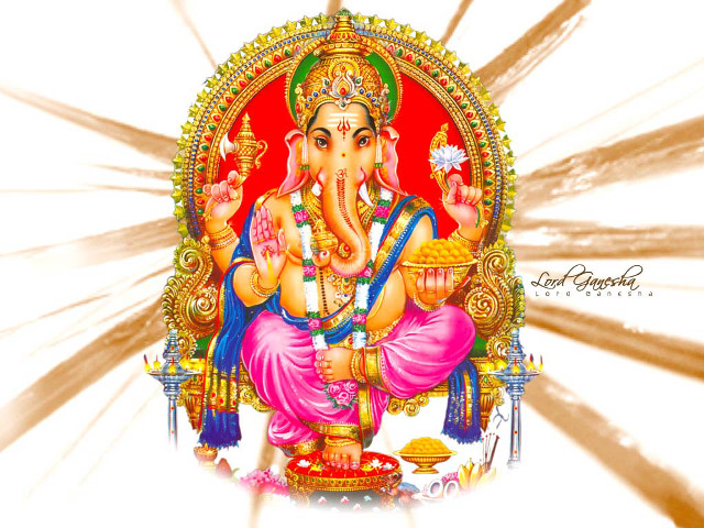 Ganesha throne light red background free wallpaper - medium preview image