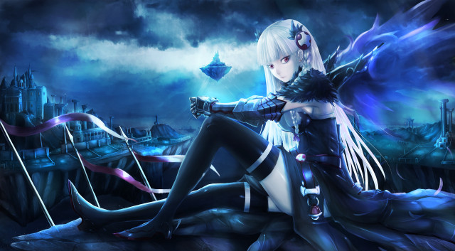 Woman wings rock city night free wallpaper - medium preview image