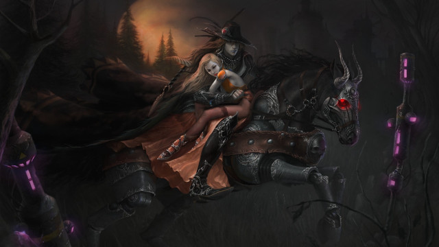 Woman riding horse forest demon free wallpaper - medium preview image