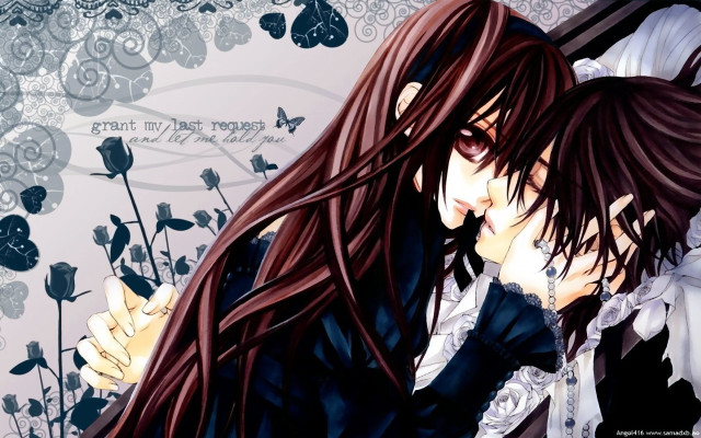 Anime couple kissing long hair free wallpaper - medium preview image