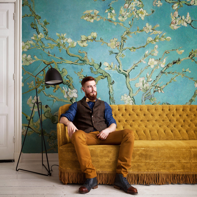Man couch tree mural lamp free wallpaper - medium preview image