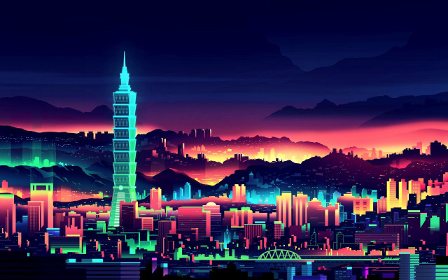 Cityscape tower nighttime colorful sky free wallpaper - medium preview image