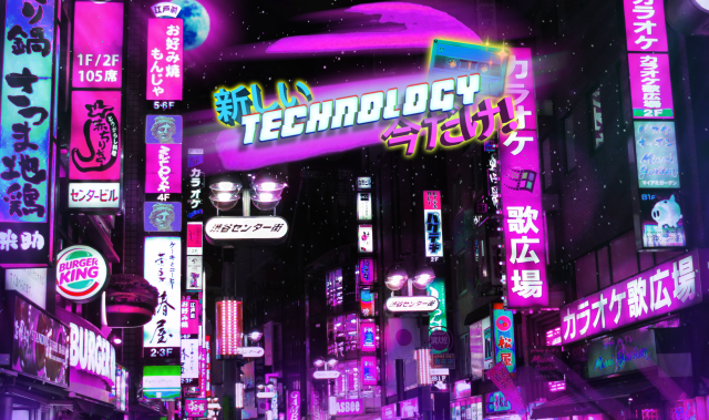 Neon city night cyberpunk aurora free wallpaper - medium preview image