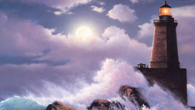 Lighthouse stormy night fullmoon wave free wallpaper - medium preview image
