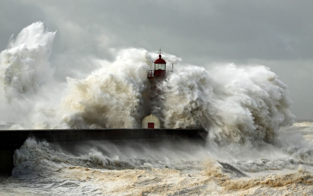 Lighthouse wave ocean crashing background free wallpaper - medium preview image