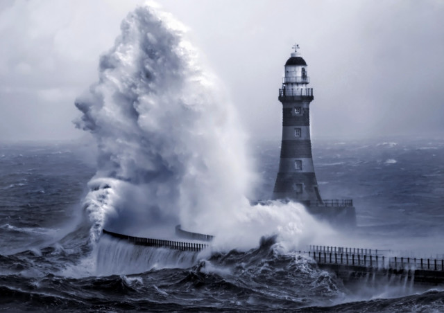 Lighthouse wave crashing ocean background free wallpaper - medium preview image
