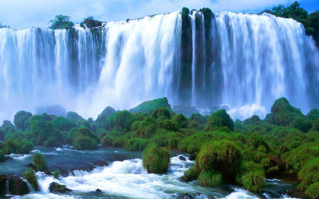 Large waterfall river trees clouds free wallpaper - medium preview image