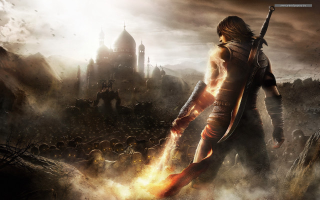 Man holding sword fantasy castle free wallpaper - medium preview image