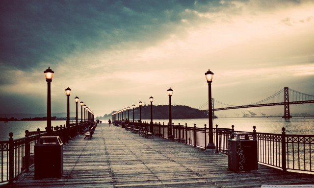 Pier lights bridge cloudy sky free wallpaper - medium preview image