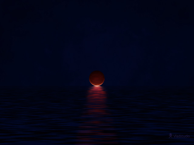 Red moon water night dark free wallpaper - medium preview image