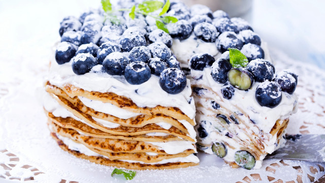 Cake blueberries cream doily fork free wallpaper - medium preview image