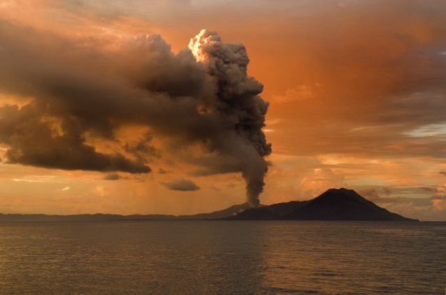 Volcano smoke sunset water mountain free wallpaper - medium preview image