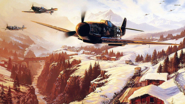 Mountain scene plane flying snowy free wallpaper - medium preview image