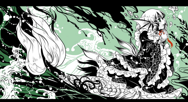 Woman sitting wave ocean skull free wallpaper - medium preview image