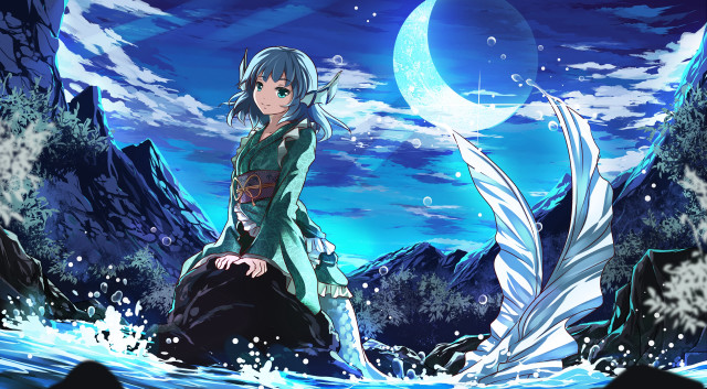 Woman green dress water moon free wallpaper - medium preview image