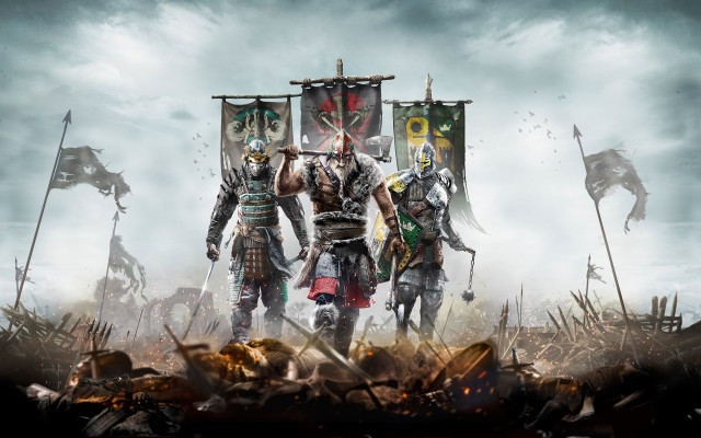 Knights group grass flags cloudy free wallpaper - medium preview image