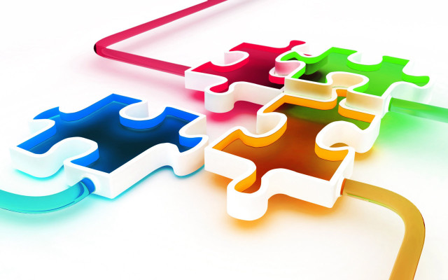 Puzzle pieces overlapping white surface free wallpaper - medium preview image