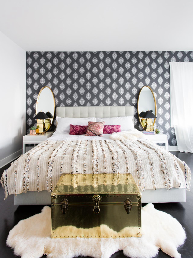 Bed white blanket gold trunk free wallpaper - medium preview image
