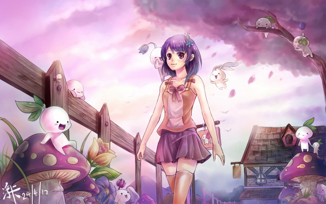 Girl bow tie walking field free wallpaper - medium preview image