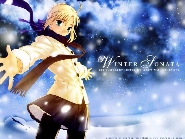 Anime character scarf hat snow free wallpaper - medium preview image