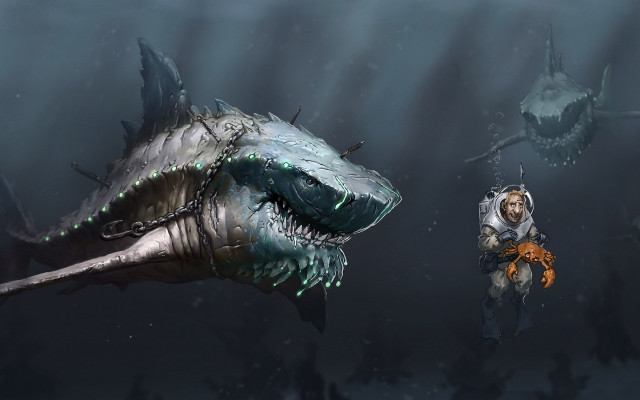 Man suit shark gun night free wallpaper - medium preview image