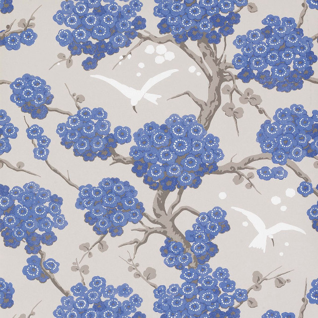 Blue white flowered wallpaper birds free wallpaper - medium preview image