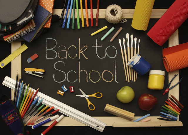 Blackboard back to school supplies free wallpaper - medium preview image