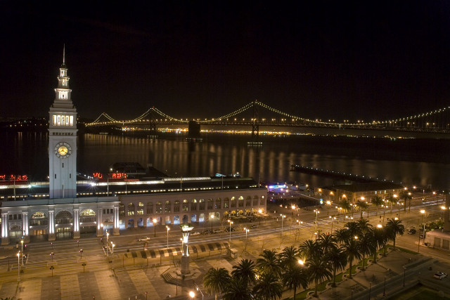 Clock tower city night bridge free wallpaper - medium preview image