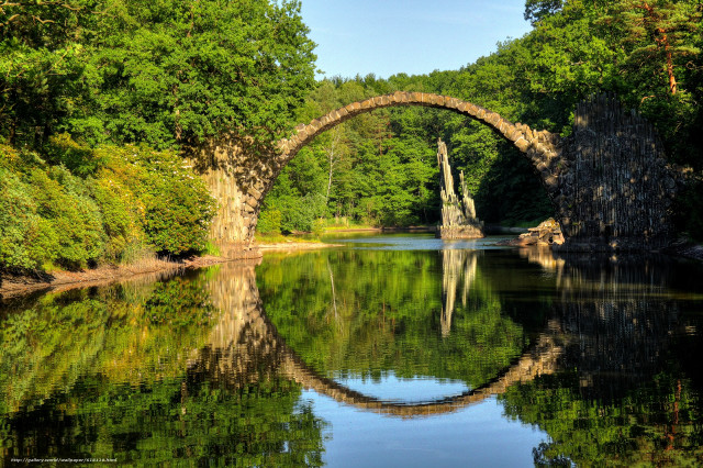 Bridge river trees water reflection free wallpaper - medium preview image