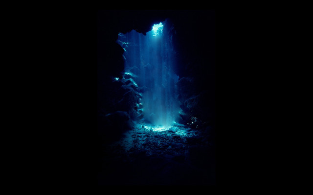 Waterfall dark cave blue light free wallpaper - medium preview image