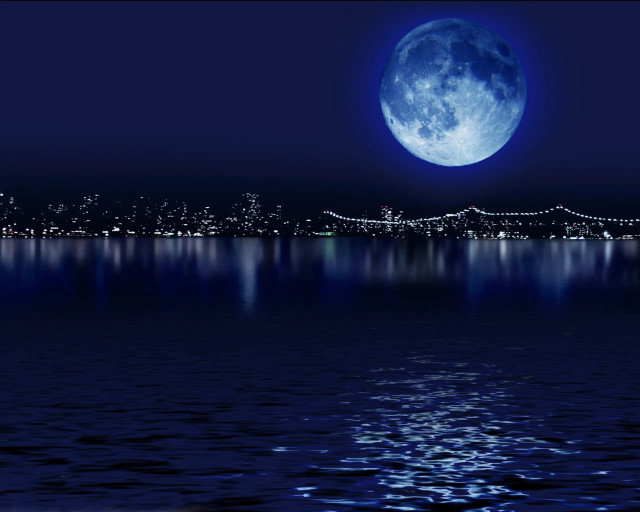 Full moon city night water free wallpaper - medium preview image