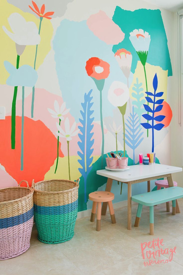 Colorful wall flowers baskets table free wallpaper - medium preview image