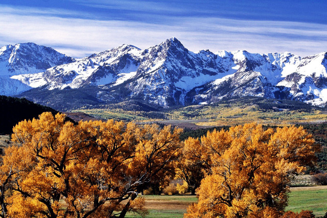 Mountain range snow trees autumn free wallpaper - medium preview image