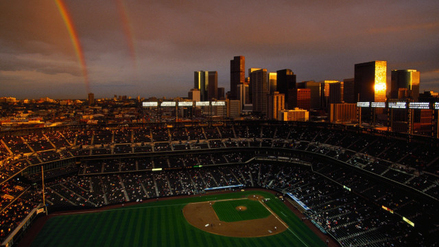 Baseball field rainbow skyline night free wallpaper - medium preview image